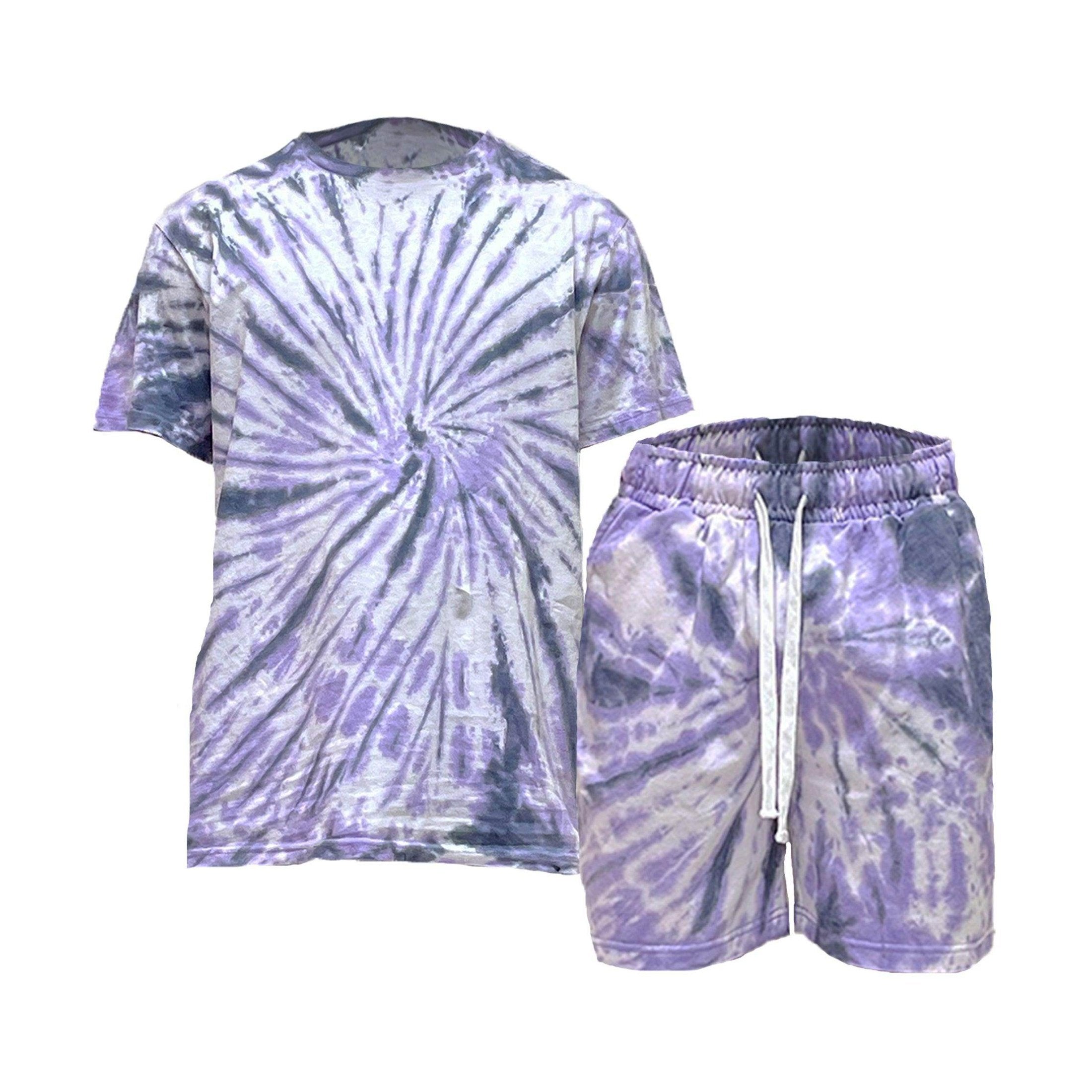 Purple Swirl Tye Dye Tshirt Short Set - VacationGrabs