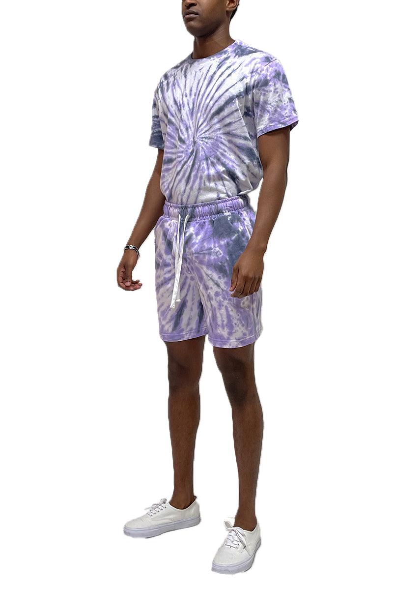 Men's Shorts Purple Swirl Tye Dye Tshirt Short Set