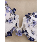 White push up bra with blue floral embroidery, for enhancing curves
