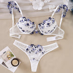 Women's floral push up bra set in white lace for special occasions