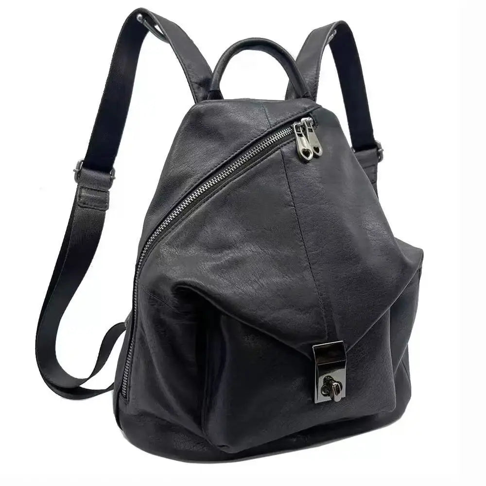 Black leather backpack for women on the go, stylish and durable