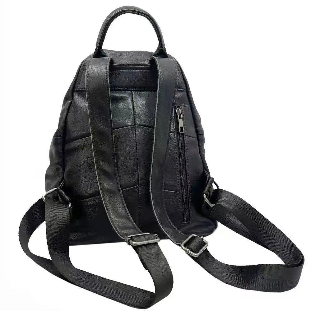 Black leather backpack by VacationGrabs, perfect for women on the go