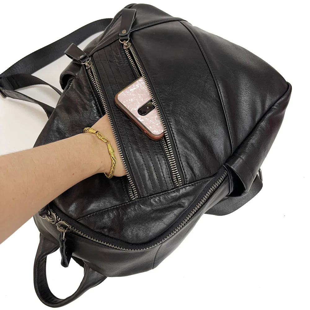 Black quality leather bags for women on the go with zippered pockets