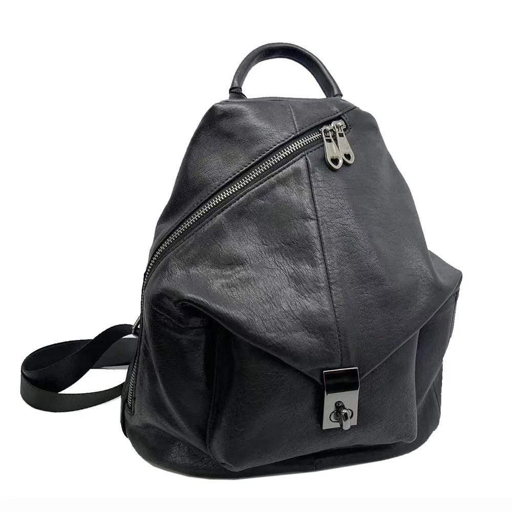 Black leather backpack for women on the go, stylish and functional