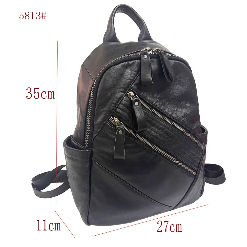 Black quality leather bag for women on the go with multiple pockets