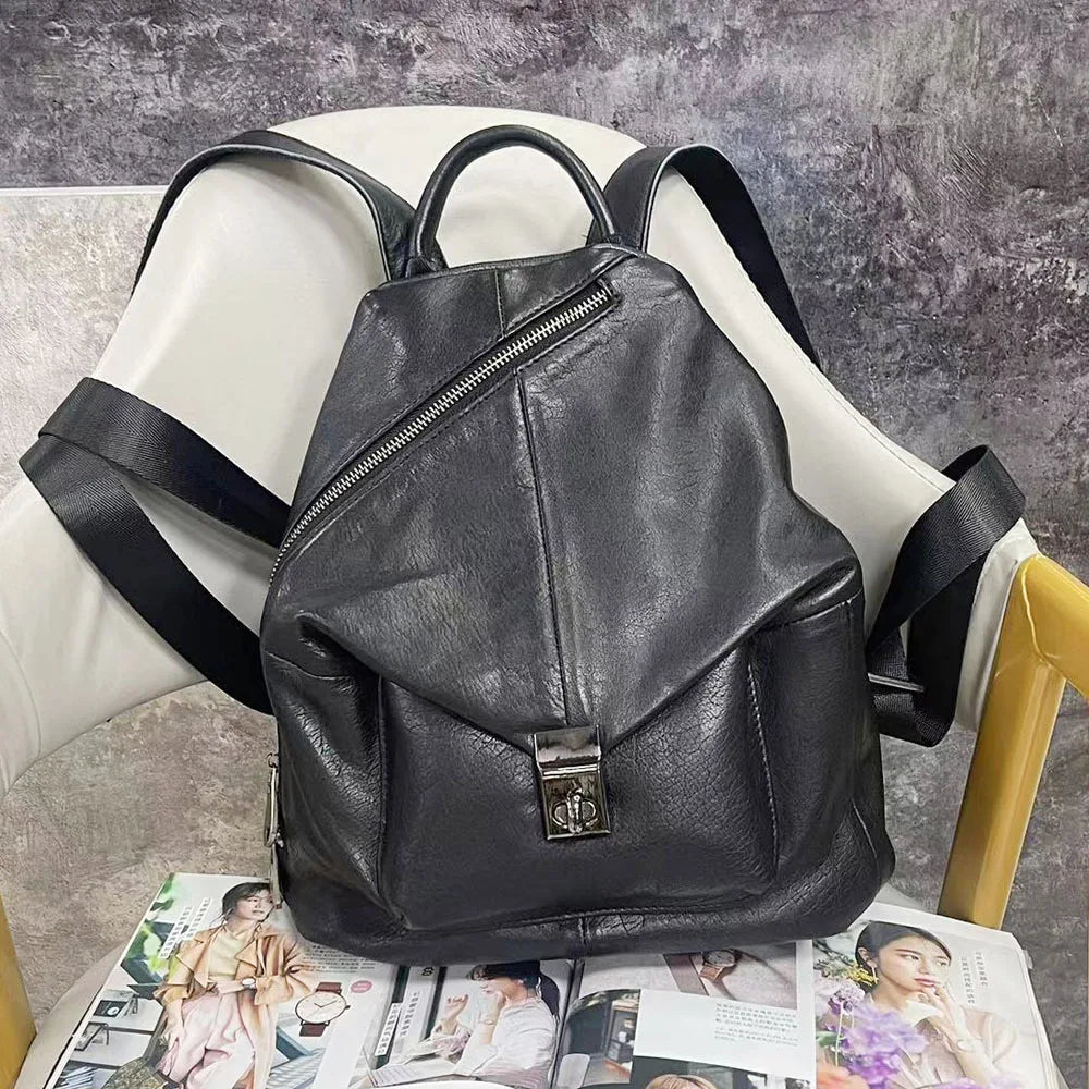 Black leather backpack, stylish and perfect for women on the go