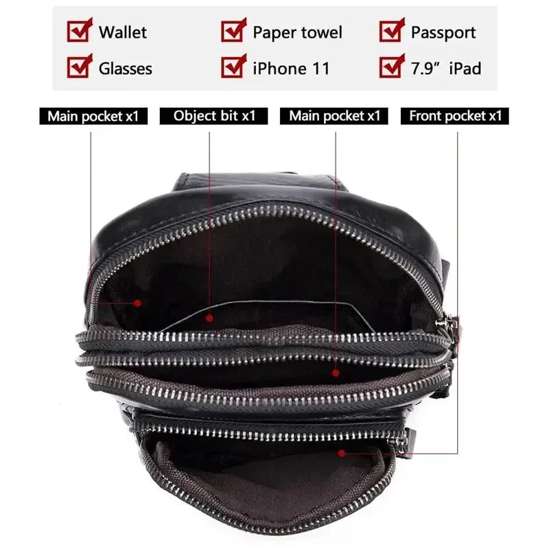 Black quality leather lightweight backpack with multiple secure pockets