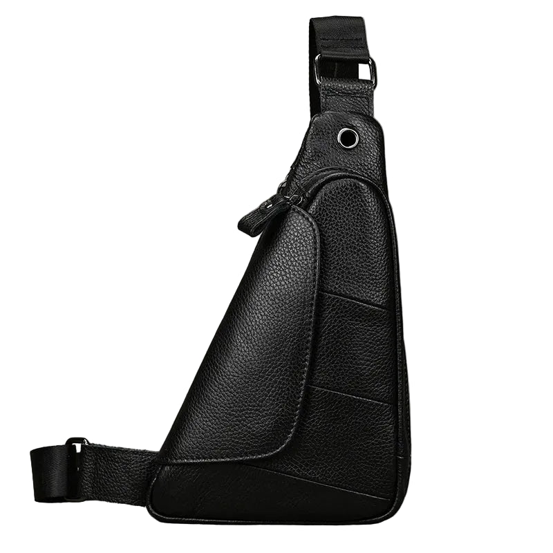 Black leather sling bag, stylish design for everyday use, quality leather protection