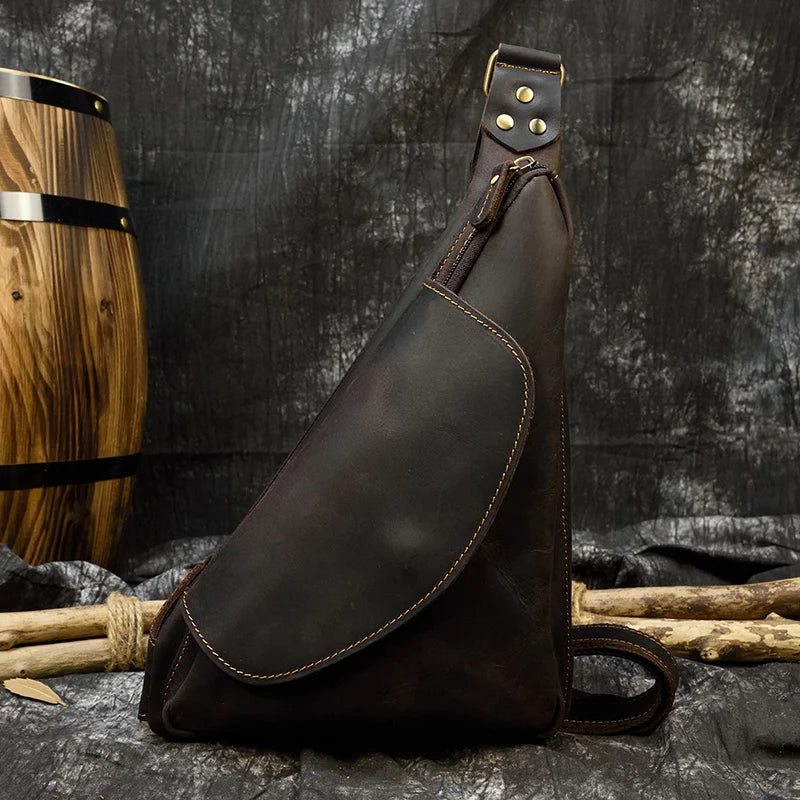 Brown leather sling bag for casual outings with quality leather protection
