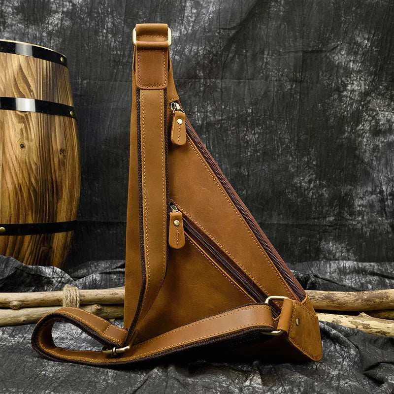 Brown leather sling bag, durable design for quality leather protection