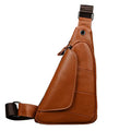 Brown leather sling bag offering quality leather protection for daily use