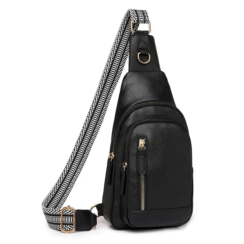 black sling bag, faux leather, perfect for daily travel