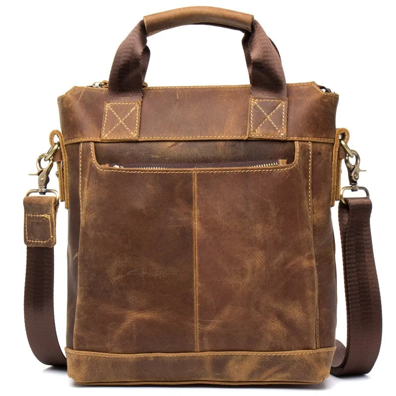 Brown leather travel bag, durable material for stylish traveling