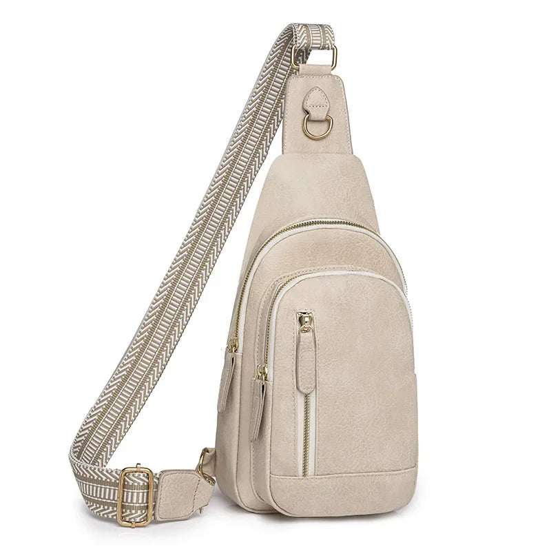 beige crossbody sling bag, faux leather, for travel and daily use