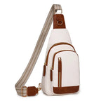Stylish white shoulder bag, durable material for quality travel bags