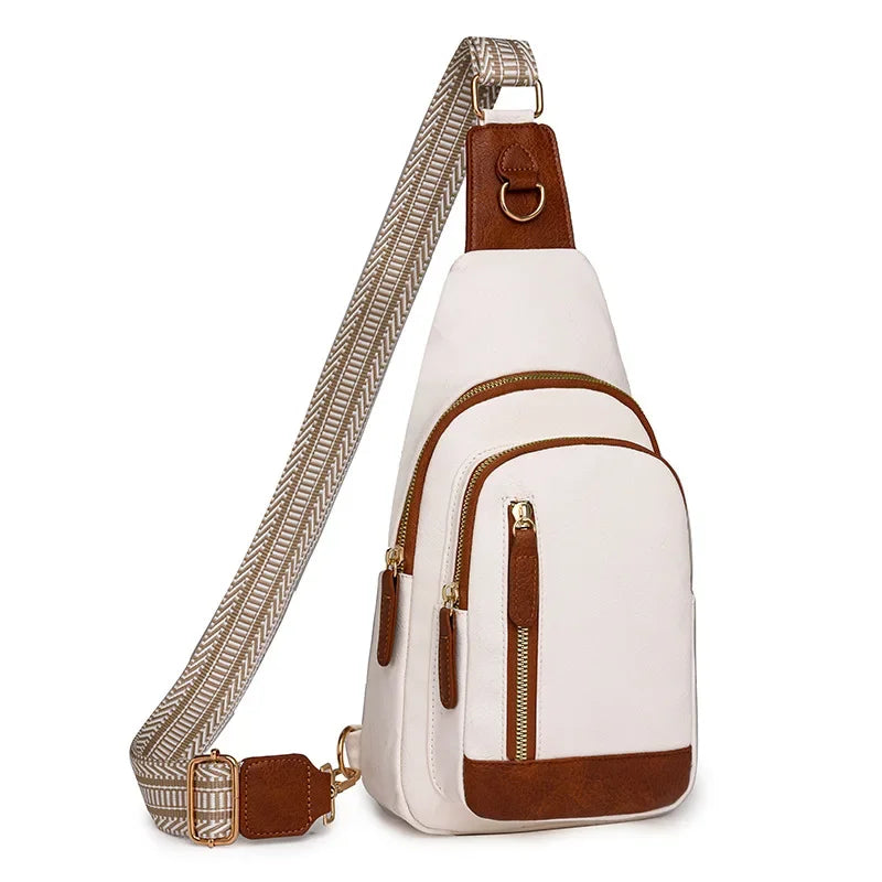 Stylish white shoulder bag, durable material for quality travel bags