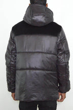 Men's black quarter faux suede coat with a stylish hood for modern winter outfits