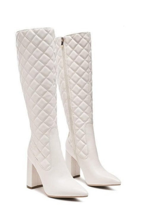 Women's Shoes - Boots Quilt Knee High Block Heeled Boots