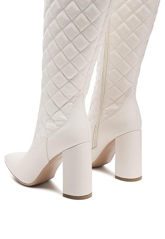 Women's Shoes - Boots Quilt Knee High Block Heeled Boots