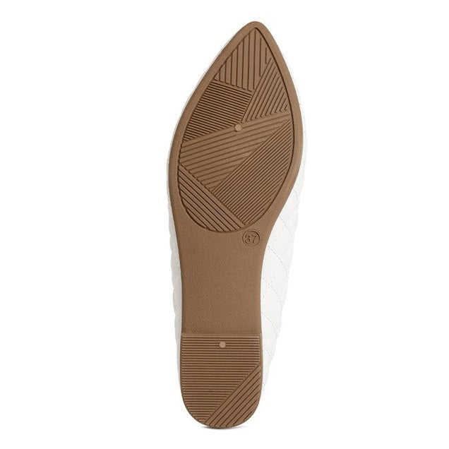 Sole view of Rag Company quilted ballet flats for women in white with textured grip design