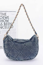 Quilted denim crossbody bag with a chic gold chain strap for stylish everyday use