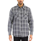 WEIV quilted flannel shirt for men in gray and white plaid with button-up front and chest pockets