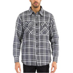 WEIV quilted flannel shirt for men in gray and white plaid with button-up front and chest pockets