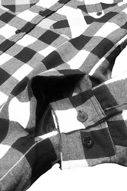 WEIV men's flannel shirt in black and white, perfect for layering under a quilted jacket