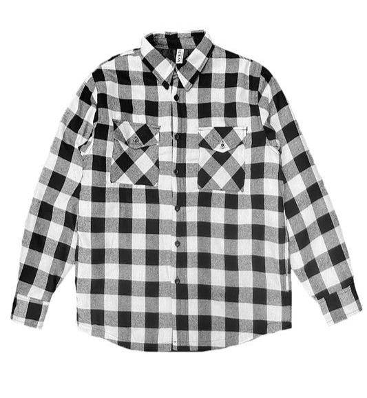 Men's black and white flannel shirt, perfect for layering under a quilted jacket