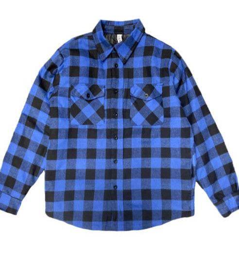 Men's blue and black flannel shirt by WEIV, cozy quilted jacket style