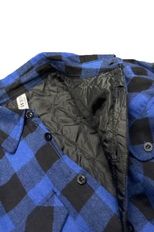WEIV men's blue and black flannel shirt with quilted jacket lining