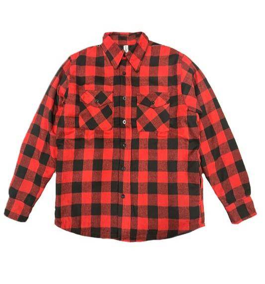 Men's red and black flannel shirt, cozy quilted jacket style