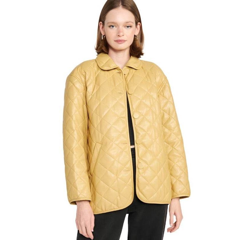 Quilted PU Leather Button Down Jacket - VacationGrabs