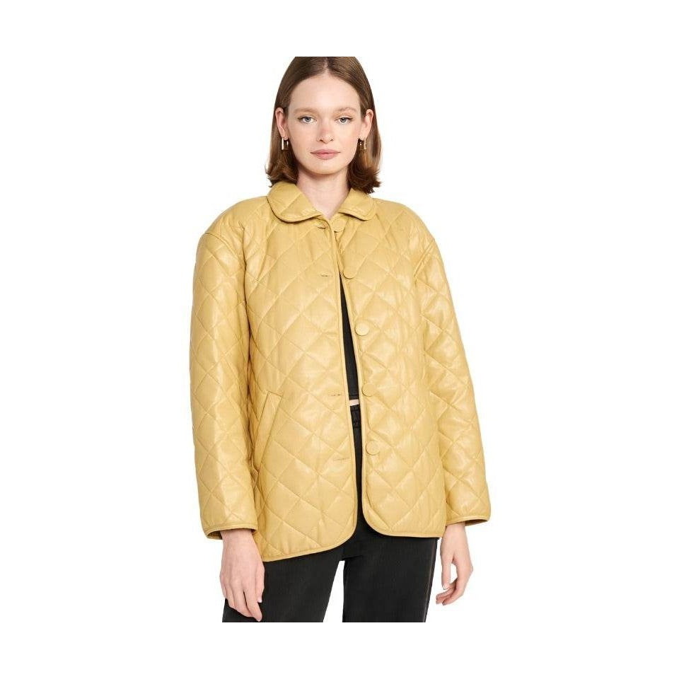 Quilted PU Leather Button Down Jacket - VacationGrabs
