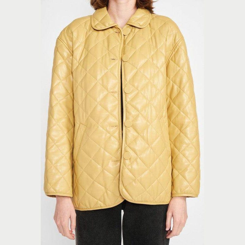 Quilted PU Leather Button Down Jacket - VacationGrabs