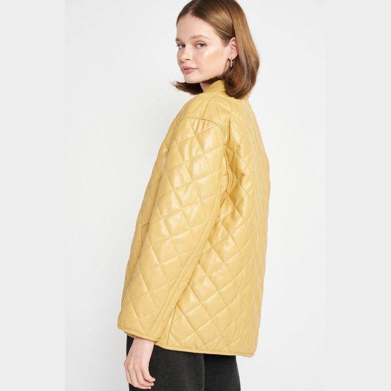 Quilted PU Leather Button Down Jacket - VacationGrabs