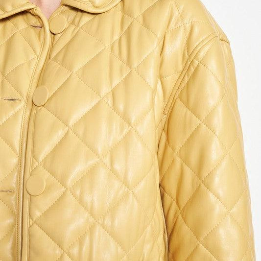 Women's Coats & Jackets Quilted PU Leather Button Down Jacket