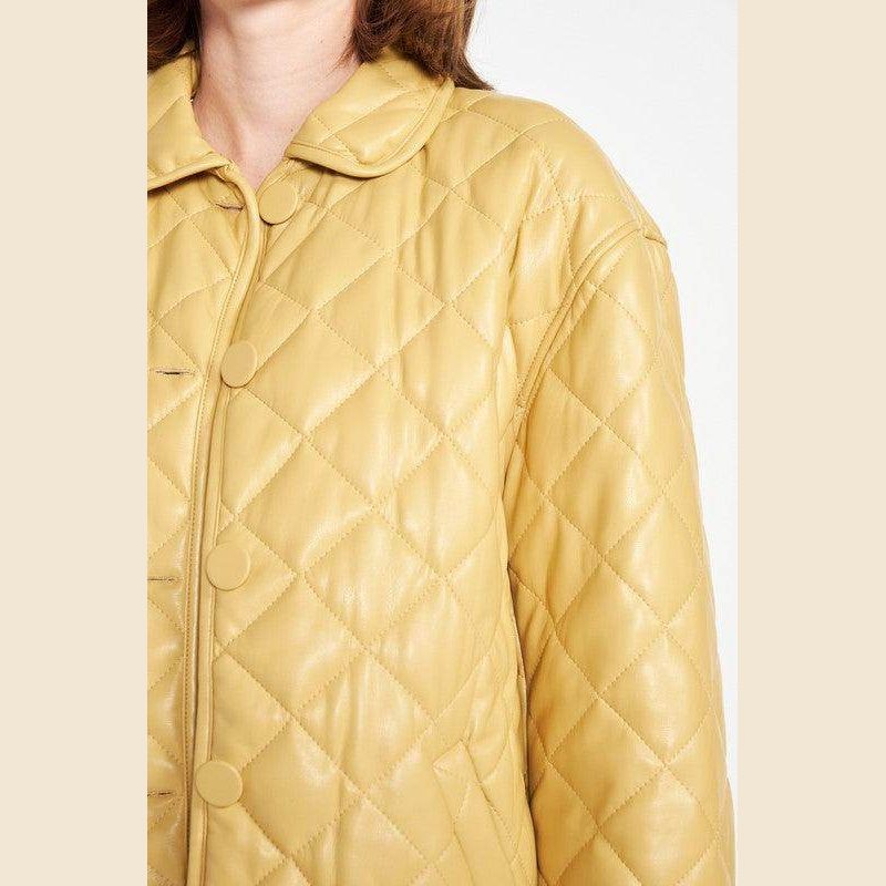 Quilted PU Leather Button Down Jacket - VacationGrabs
