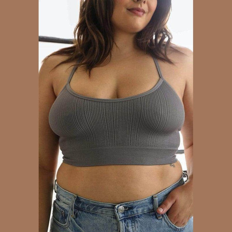 Leto Accessories gray racerback bralette plus size with ribbed design for comfortable wear