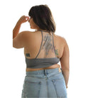 Grey racerback bralette plus size with stylish back design for comfort and support