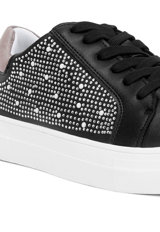 Women's black sneakers with rhinestones, perfect for casual wear, rack room sneakers