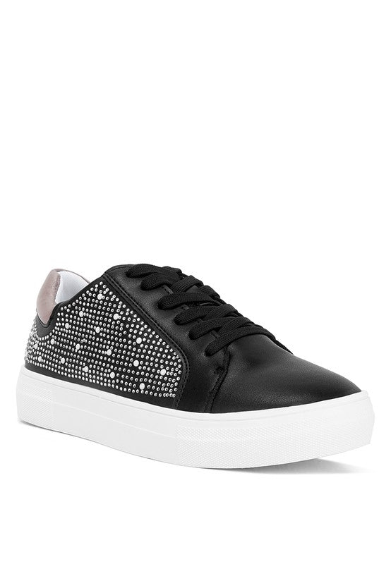 Women's black sneakers with rhinestones, perfect for casual outings