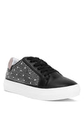Women's black sneakers with rhinestones, perfect for casual outings