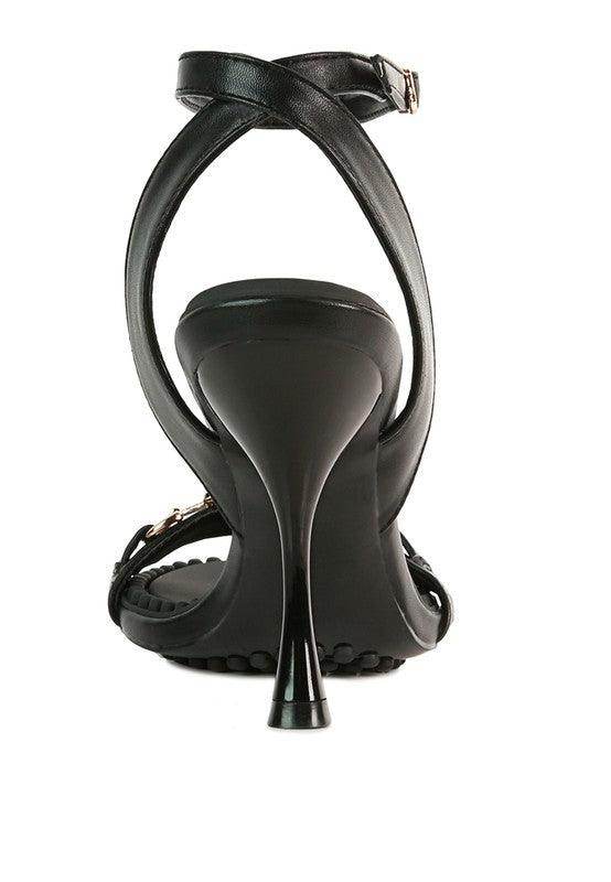 Elegant black strappy heels from Rag Company with a sleek design and high stiletto heel