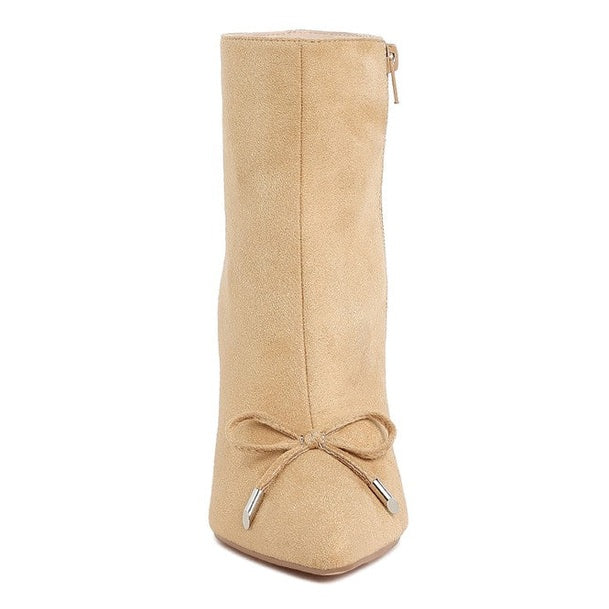 Rag Company women's chic bow detail ankle boots in beige with side zipper closure
