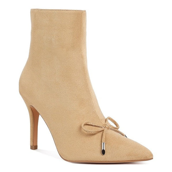 Rag Company women's beige chic bow detail ankle boots with pointed toe and high heel