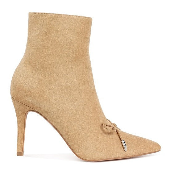 Rag Company women's beige ankle boots with pointed toe and chic bow detail ankle boots