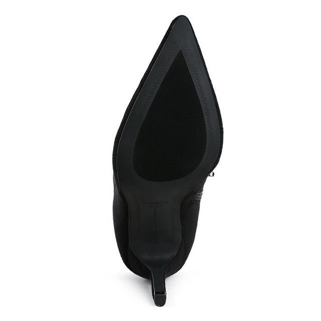 Rag Company chic bow detail ankle boots in black showing pointed toe and sole