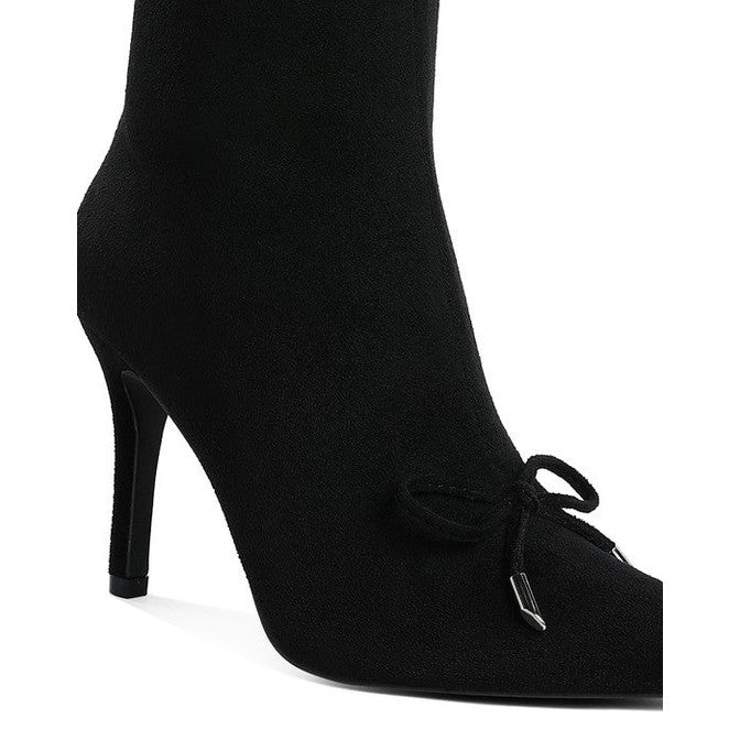 Rag Company black women's chic bow detail ankle boots with pointed toe and high heel