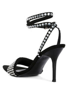 Women's high heeled diamante sandals in black for elegant events